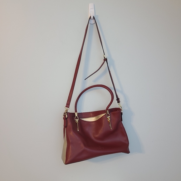 Foxer Red Gold Leather Shoulder Bag Large Tote Purse Handbag Satchel 2 Handle - Picture 3 of 15